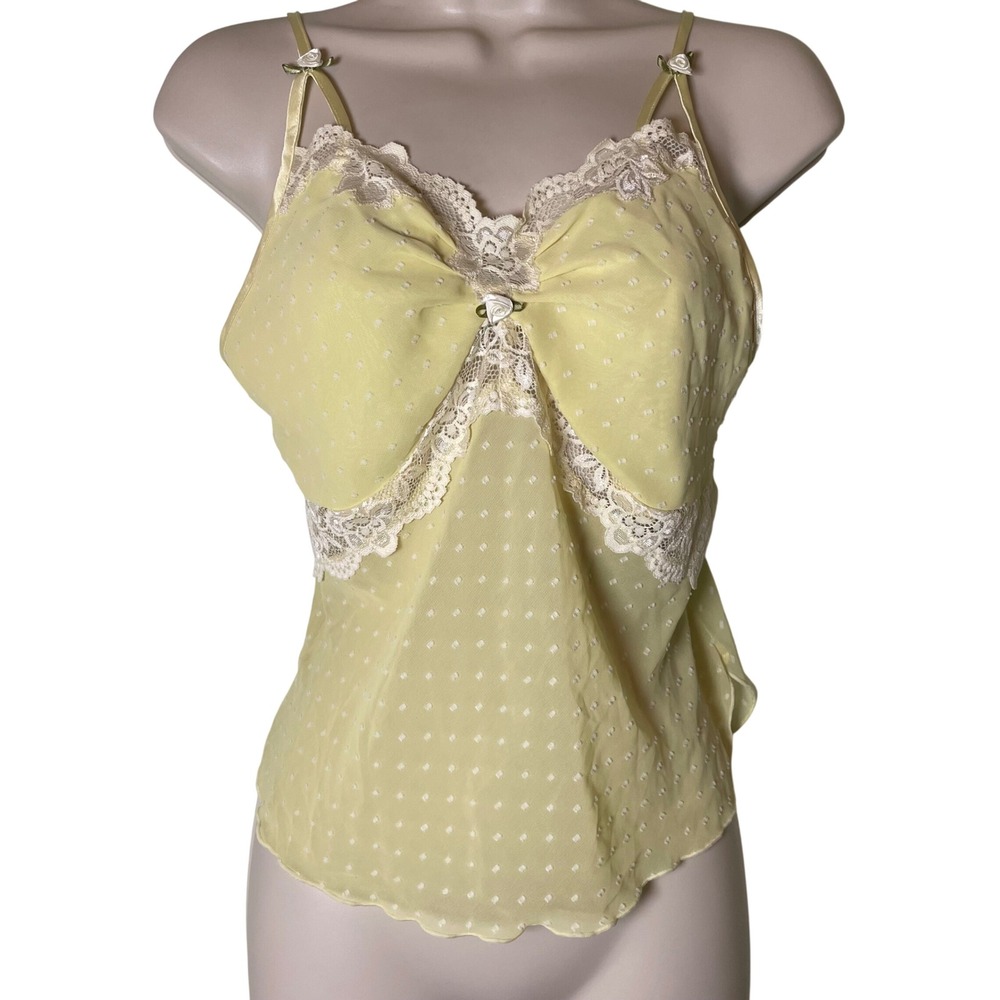 Je T'adore Babydoll Cami Top Medium Yellow Polka Dot Y2K Sheer Lingerie